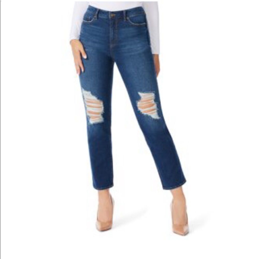 SOFIA Vergara Women Leslie Destructed High-Rise Slim Straight Jeans Blue Size 4 - Picture 2 of 11